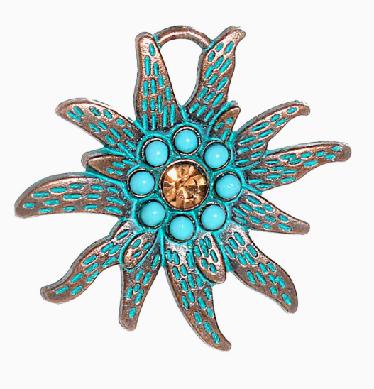 Antique Copper Patina Blue Boho Pendants Charms 10pcs