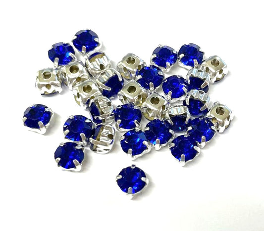 4mm-8mm Sew On Rhinestones with Silver setting, Round, 5pks