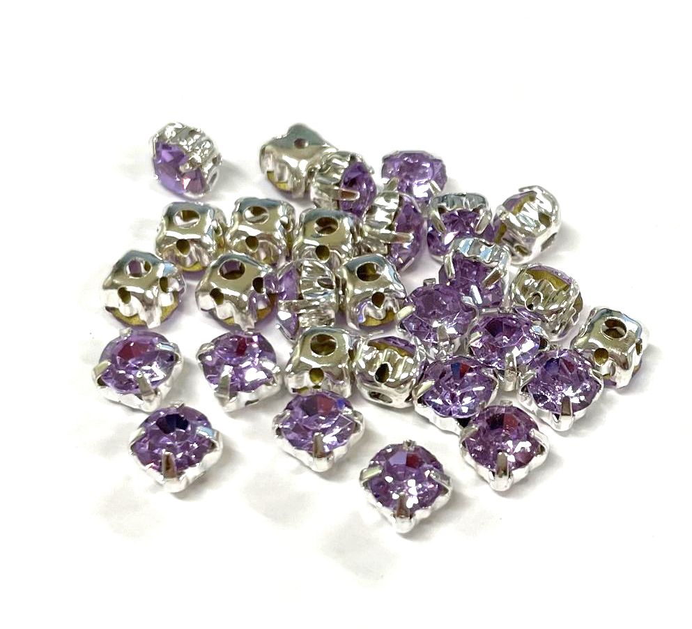 4mm-8mm Sew On Rhinestones with Silver setting, Round, 5pks
