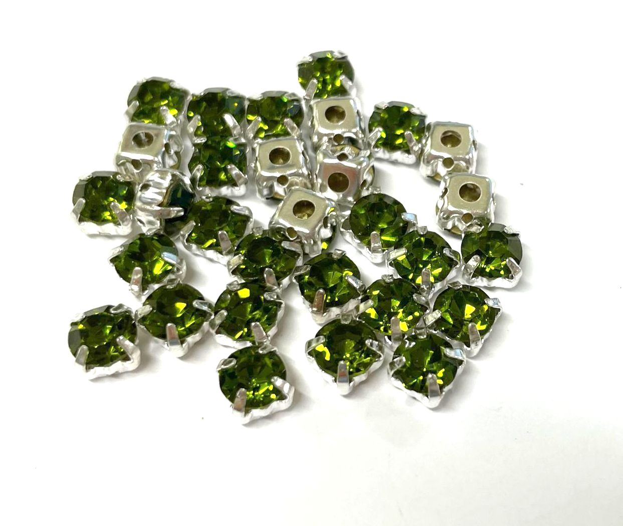 4mm-8mm Sew On Rhinestones with Silver setting, Round, 5pks