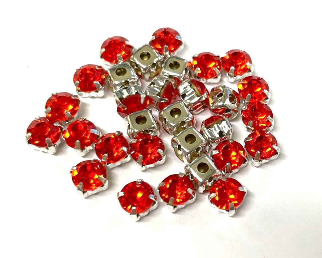 4mm-8mm Sew On Rhinestones with Silver setting, Round, 5pks