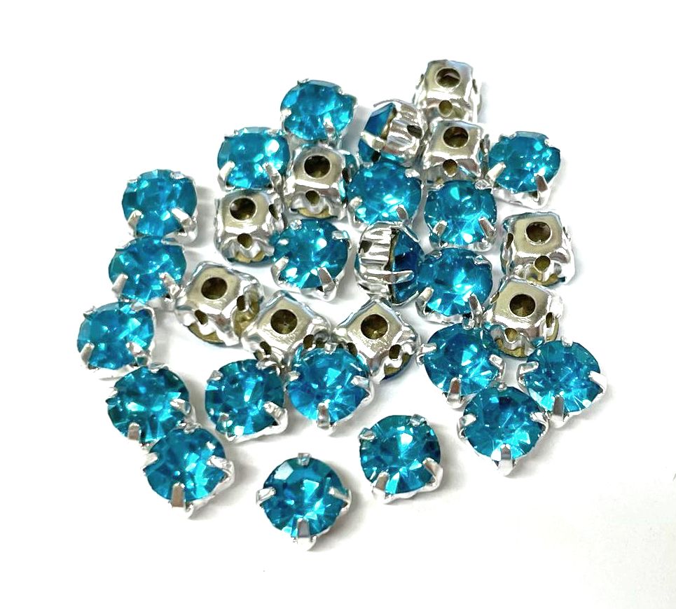 4mm-8mm Sew On Rhinestones with Silver setting, Round, 5pks
