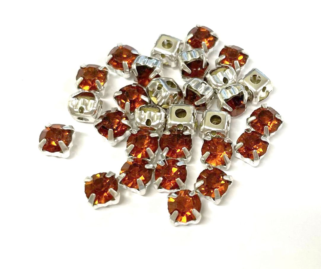 4mm-8mm Sew On Rhinestones with Silver setting, Round, 5pks