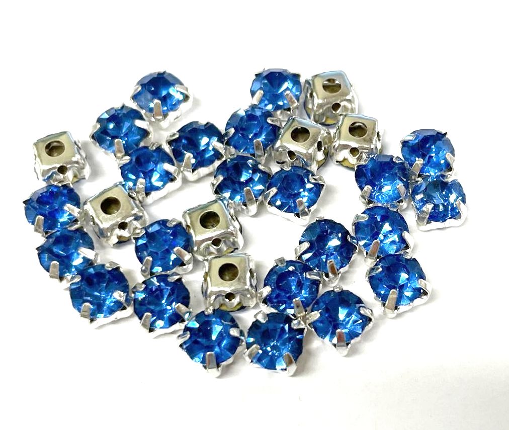 4mm-8mm Sew On Rhinestones with Silver setting, Round, 5pks