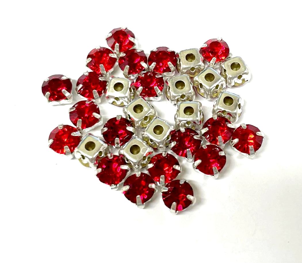 4mm-8mm Sew On Rhinestones with Silver setting, Round, 5pks
