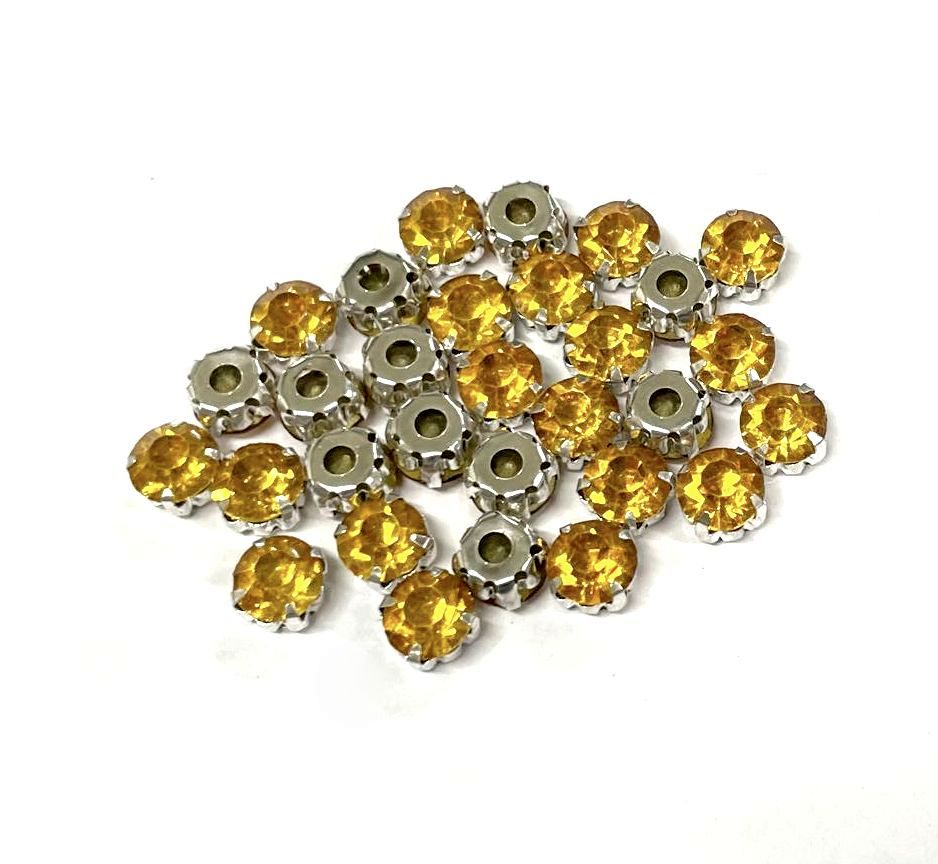 4mm-8mm Sew On Rhinestones with Silver setting, Round, 5pks
