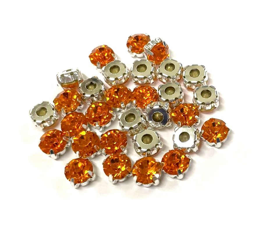 4mm-8mm Sew On Rhinestones with Silver setting, Round, 5pks