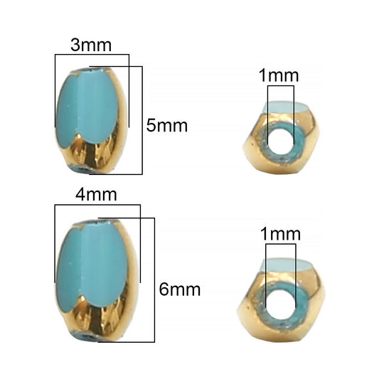 5mm,6mm, Rice Grain Glass beads with golden edge, 30 strands