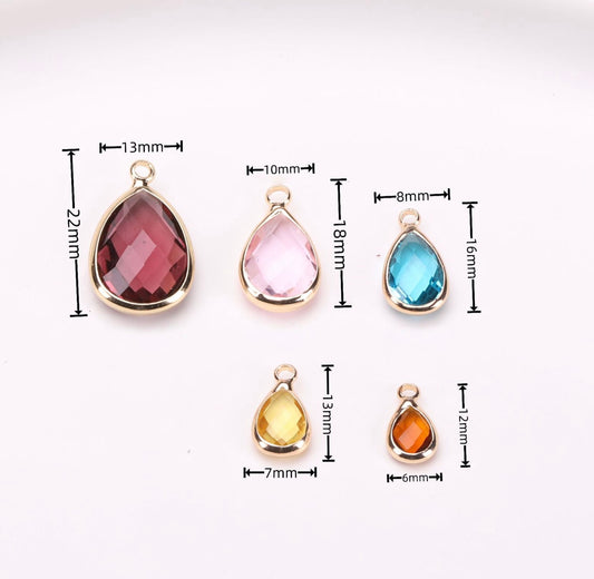 Birthstone charms, Teardoops Rhinestone Charms Pendants, 12-22mm, 100pcs
