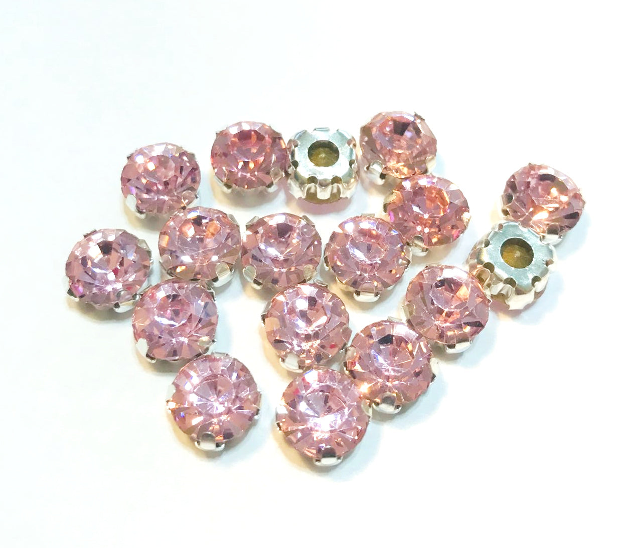 4mm-8mm Sew On Rhinestones with Silver setting, Round, 5pks