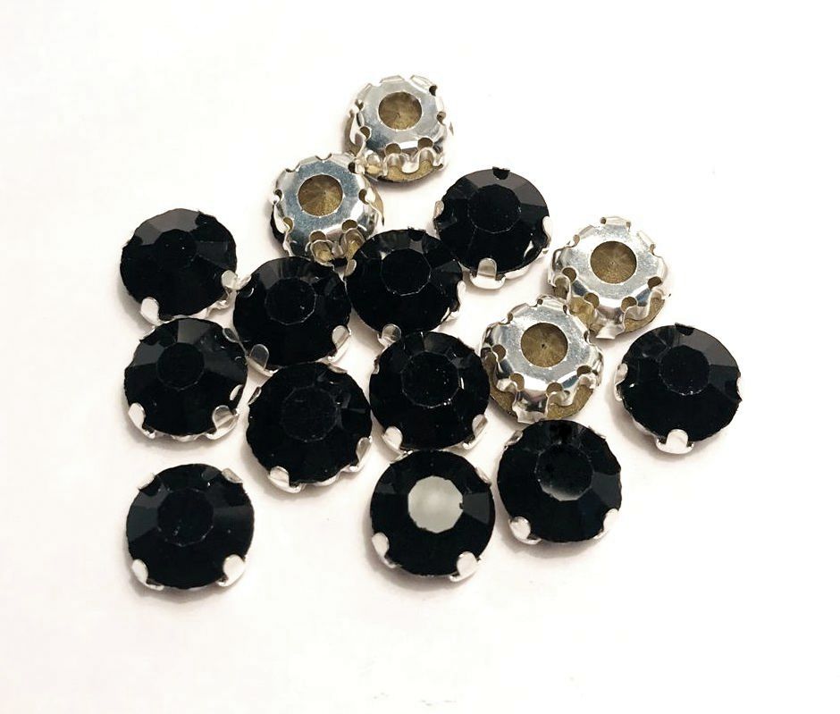 4mm-8mm Sew On Rhinestones with Silver setting, Round, 5pks
