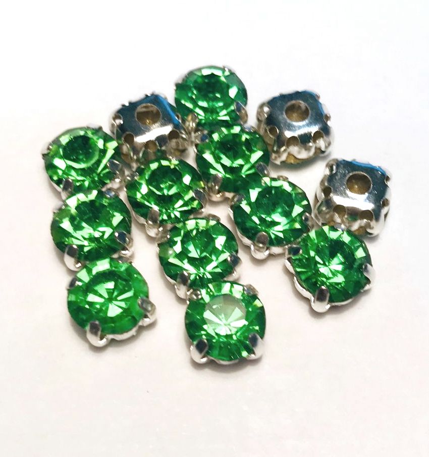 4mm-8mm Sew On Rhinestones with Silver setting, Round, 5pks