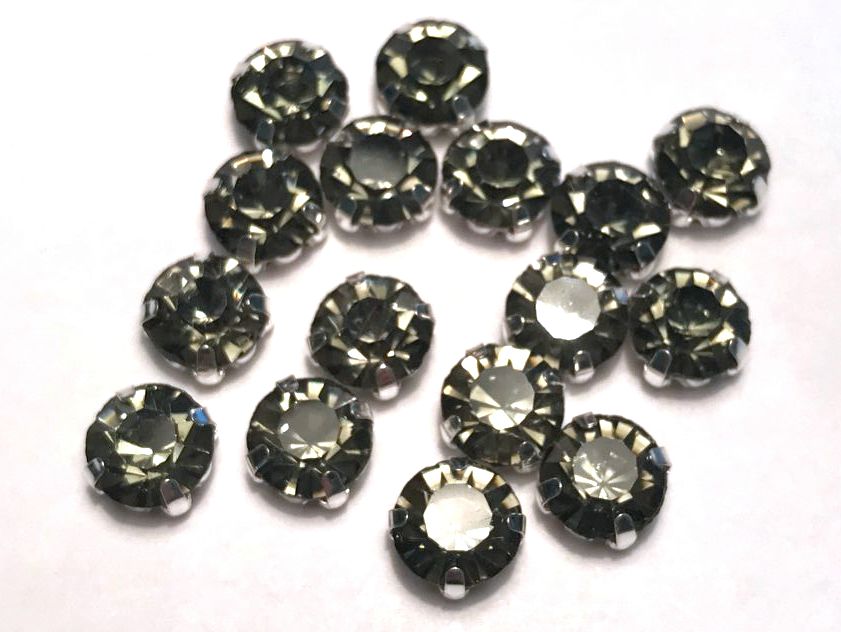 4mm-8mm Sew On Rhinestones with Silver setting, Round, 5pks