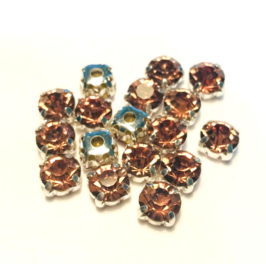 4mm-8mm Sew On Rhinestones with Silver setting, Round, 5pks