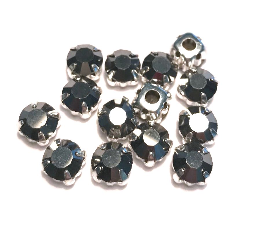 4mm-8mm Sew On Rhinestones with Silver setting, Round, 5pks