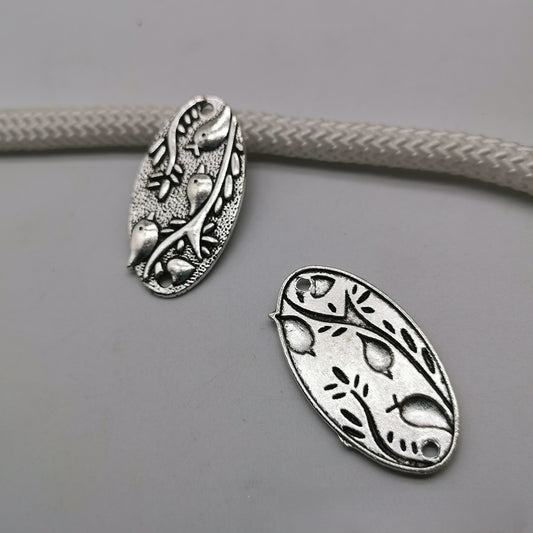 Antique silver Bird branch pendant with two holes Links Connectors, 37x20mm, 150pcs
