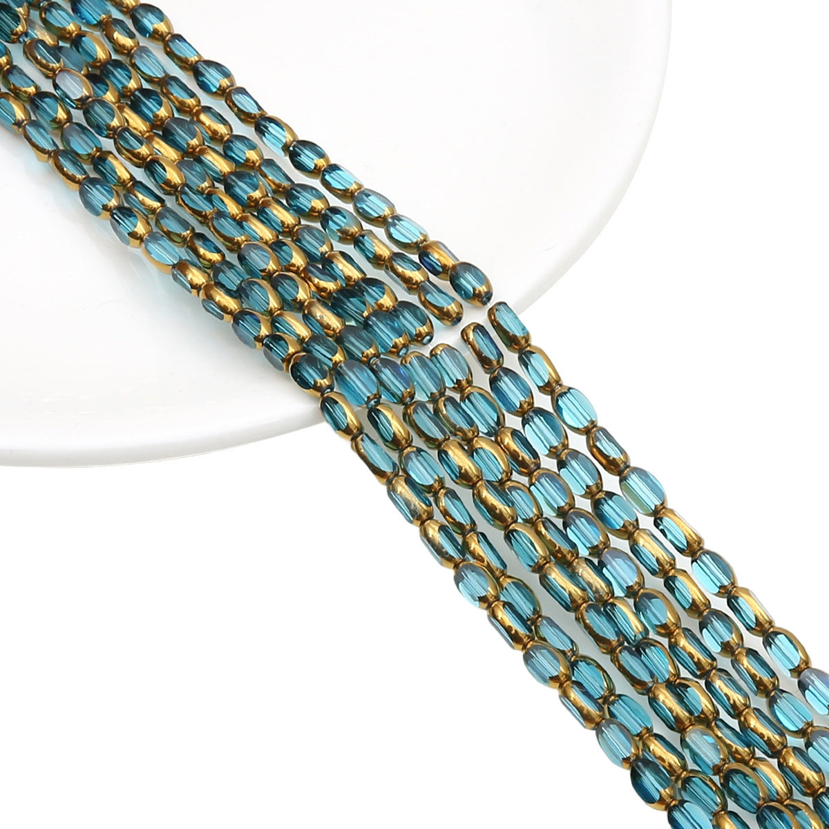 5mm,6mm, Rice Grain Glass beads with golden edge, 30 strands