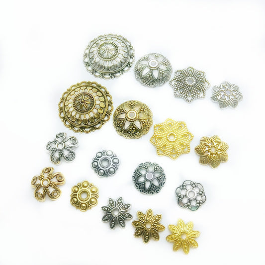 Antique Plated Filigree Flower Bead Caps,100pcs