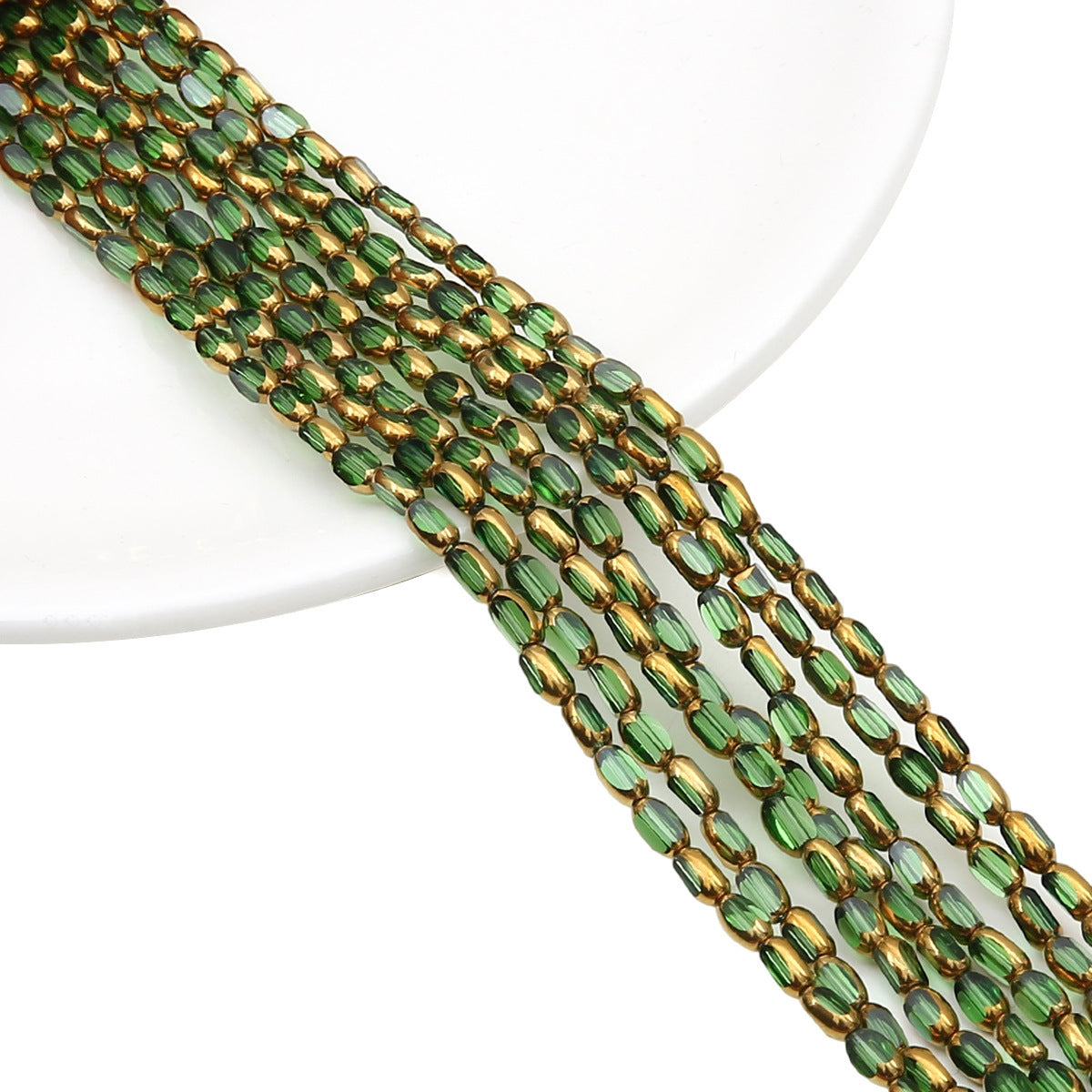 5mm,6mm, Rice Grain Glass beads with golden edge, 30 strands