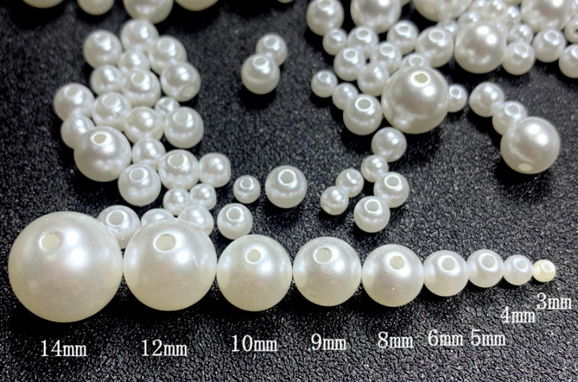 ABS Round Pearls, with holes, 3-30mm, 500 grams