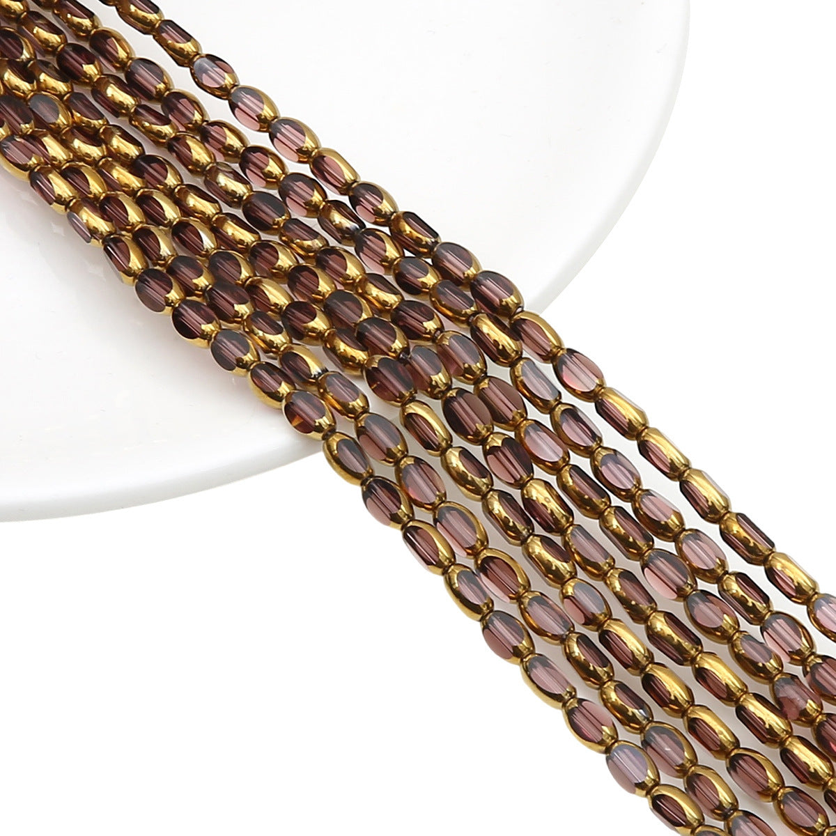5mm,6mm, Rice Grain Glass beads with golden edge, 30 strands