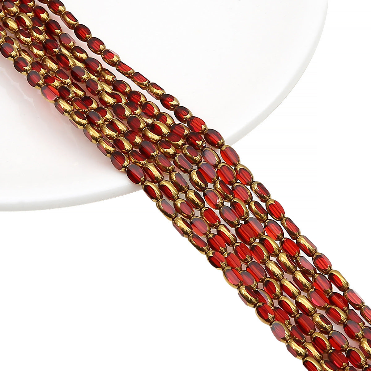 5mm,6mm, Rice Grain Glass beads with golden edge, 30 strands