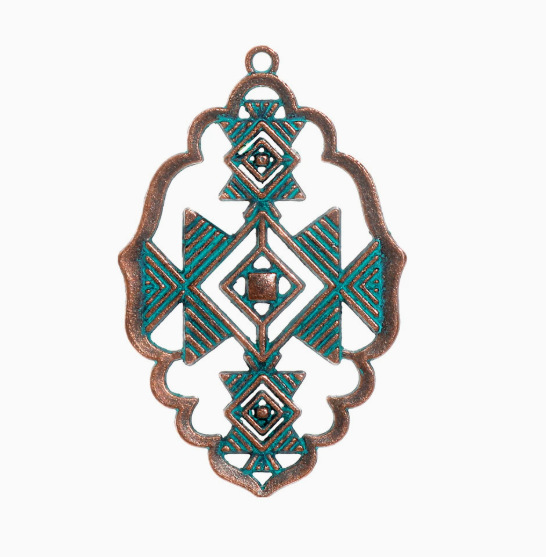Antique Copper Patina Blue Boho Pendants Charms 10pcs