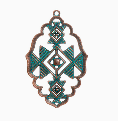 Antique Copper Patina Blue Boho Pendants Charms 10pcs