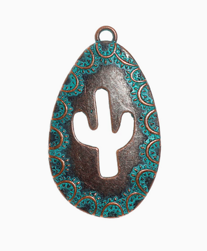 Antique Copper Patina Blue Boho Pendants Charms 10pcs