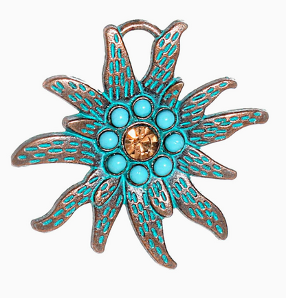 Antique Copper Patina Blue Boho Pendants Charms 10pcs
