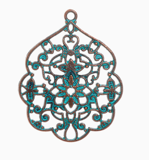 Antique Copper Patina Blue Boho Pendants Charms 10pcs