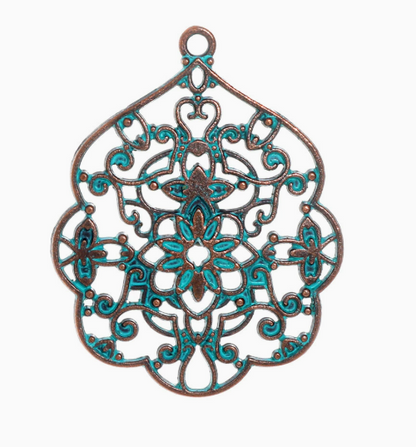 Antique Copper Patina Blue Boho Pendants Charms 10pcs