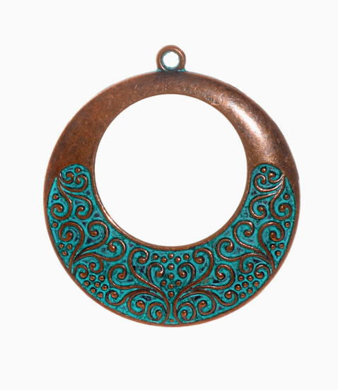 Antique Copper Patina Blue Boho Pendants Charms 10pcs