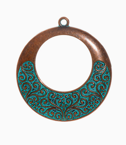 Antique Copper Patina Blue Boho Pendants Charms 10pcs