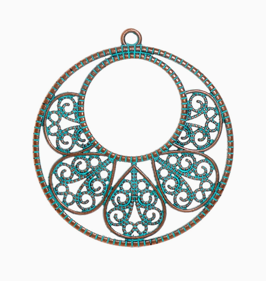 Antique Copper Patina Blue Boho Pendants Charms 10pcs