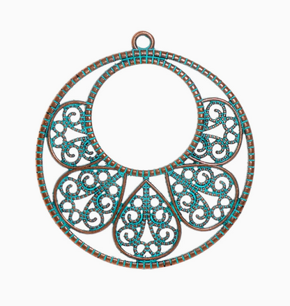 Antique Copper Patina Blue Boho Pendants Charms 10pcs