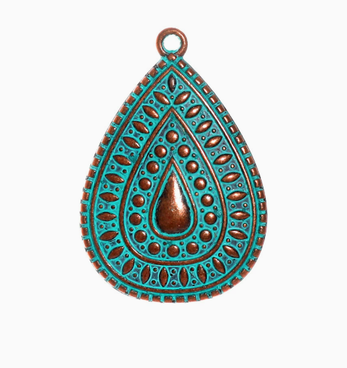 Antique Copper Patina Blue Boho Pendants Charms 10pcs