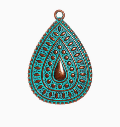 Antique Copper Patina Blue Boho Pendants Charms 10pcs