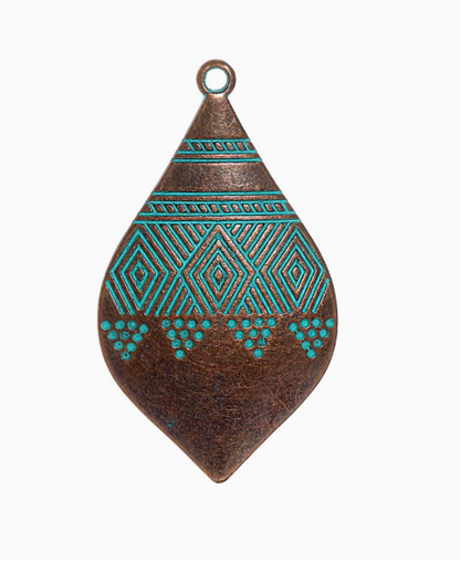Antique Copper Patina Blue Boho Pendants Charms 10pcs
