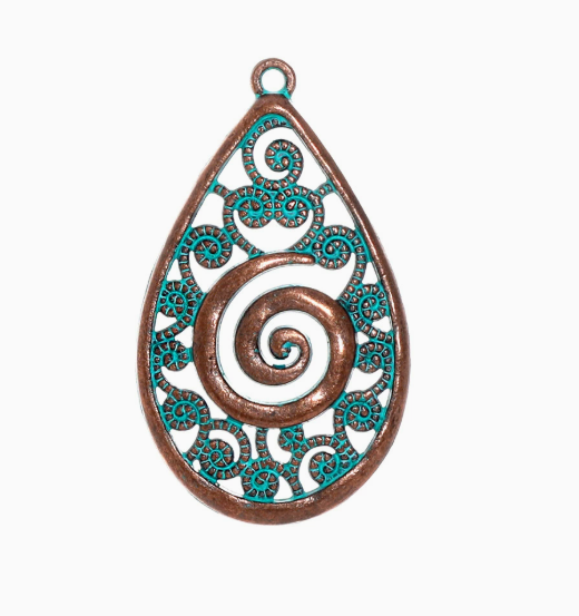 Antique Copper Patina Blue Boho Pendants Charms 10pcs