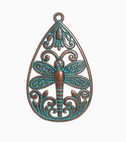 Antique Copper Patina Blue Boho Pendants Charms 10pcs