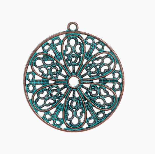 Antique Copper Patina Blue Boho Pendants Charms 10pcs