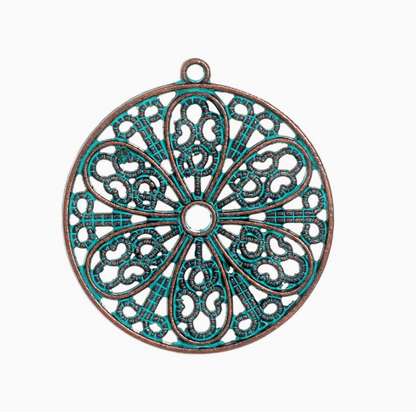 Antique Copper Patina Blue Boho Pendants Charms 10pcs