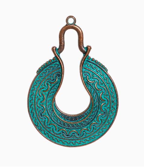 Antique Copper Patina Blue Boho Pendants Charms 10pcs