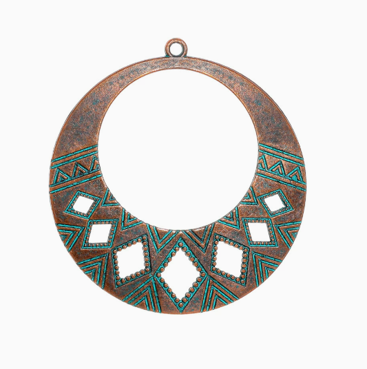 Antique Copper Patina Blue Boho Pendants Charms 10pcs