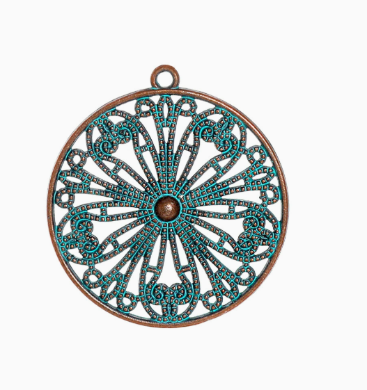 Antique Copper Patina Blue Boho Pendants Charms 10pcs