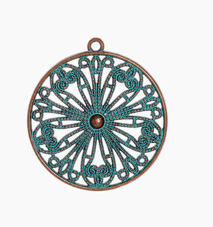 Antique Copper Patina Blue Boho Pendants Charms 10pcs