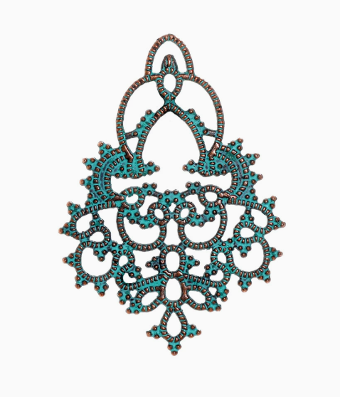 Antique Copper Patina Blue Boho Pendants Charms 10pcs