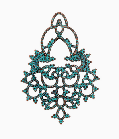 Antique Copper Patina Blue Boho Pendants Charms 10pcs