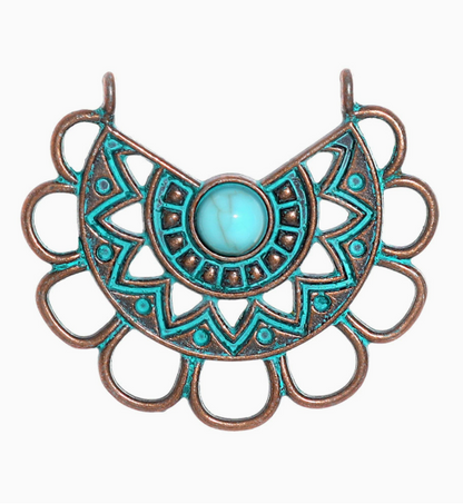 Antique Copper Patina Blue Boho Pendants Charms 10pcs